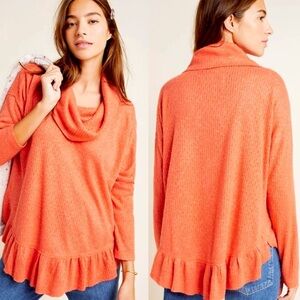 Maeve x Anthropologie Addie Ruffled Hacci Pullover Top In Orange Size S